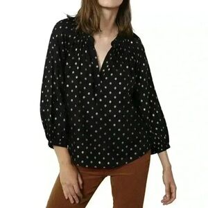 Velvet by Graham & Spencer Black Blouse with White Dots
